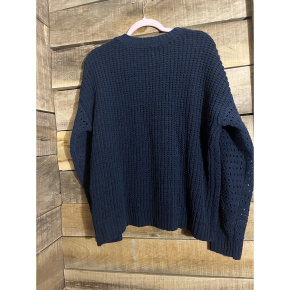 Wonderly Navy Blue Cable Knit Open Weave Sweater Women's Size L - Picture 3 of 5